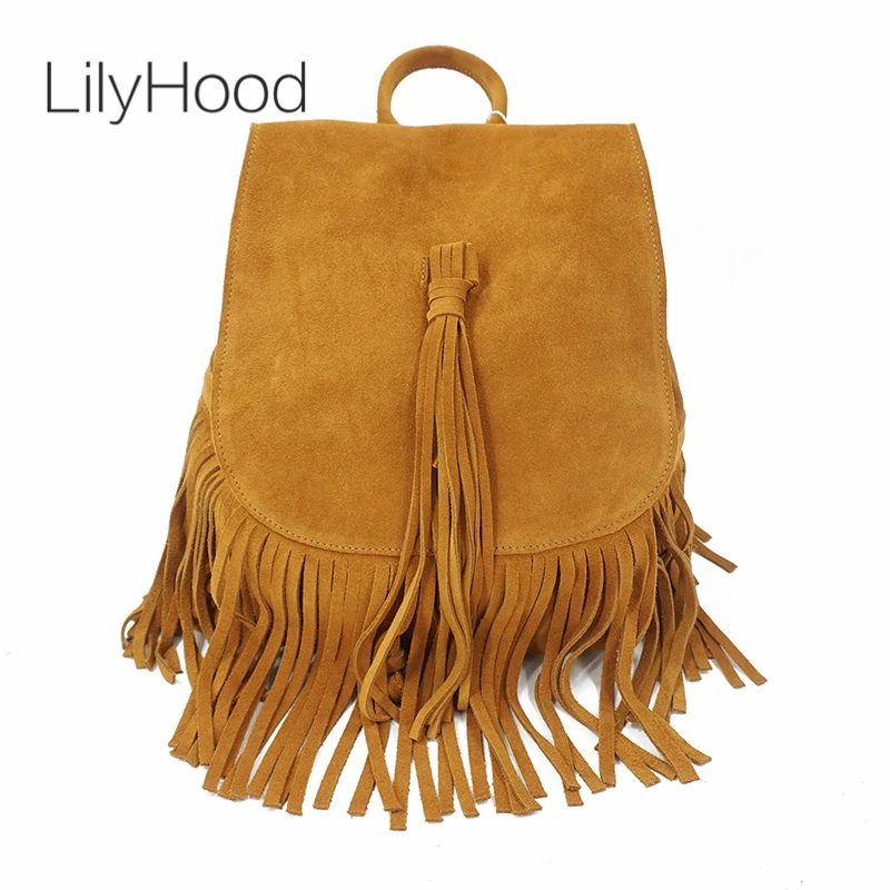 LilyHood 2020 женский рюкзак из натуральной замши рок музыка богемный стиль бохо