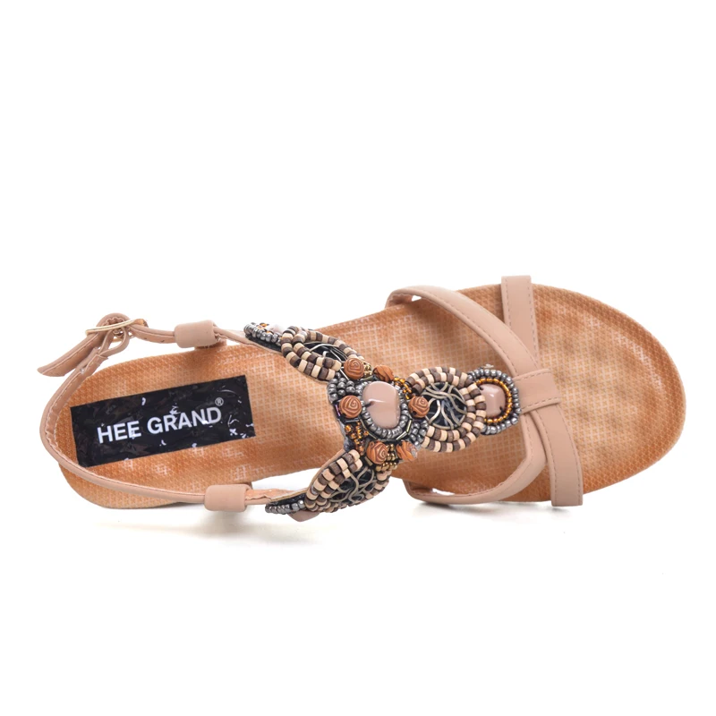 HEE GRAND/2017 сандалии-гладиаторы на платформе пляжные сандалии танкетке с бусинами
