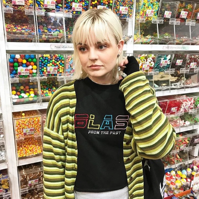 Harajuku, авокадо, зеленый полосатый кардиган, свитера для женщин, осень, Ins, популярная вязаная верхняя одежда, повседневная, v-образный вырез, однобортная, для женщин
