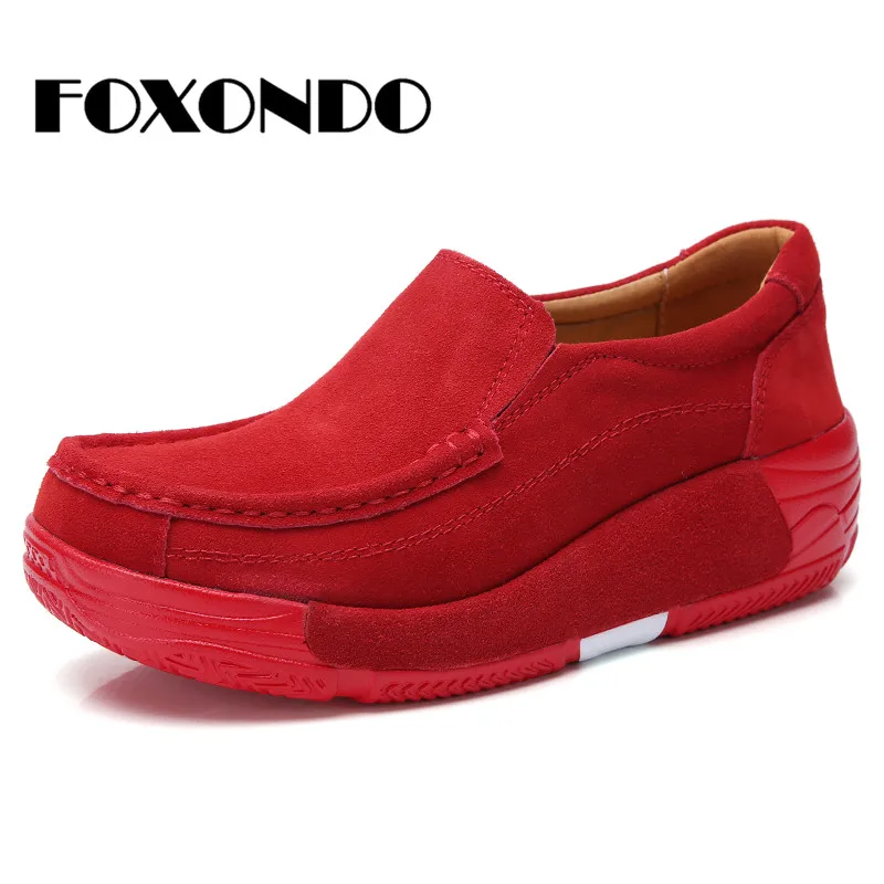 FOXONDO 2019 Весна модные женские туфли лоферы на плоской подошве Элегантные замшевые