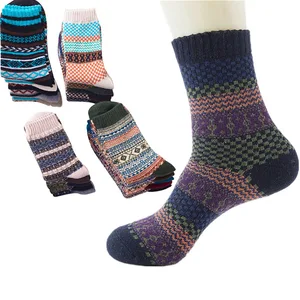 5 Pairs Funny Colorful Men Socks Vintage Striped Totem Teenager Wool Blend Warm Winter Socks Men's S