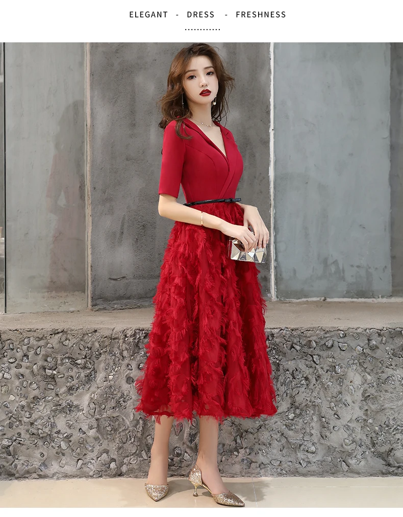 Robe De Soiree, Новое поступление, короткое платье с v-образным вырезом, бордовый, черный, белый цвет, платье для выпускного вечера, элегантные вечерние женские платья LYFY135