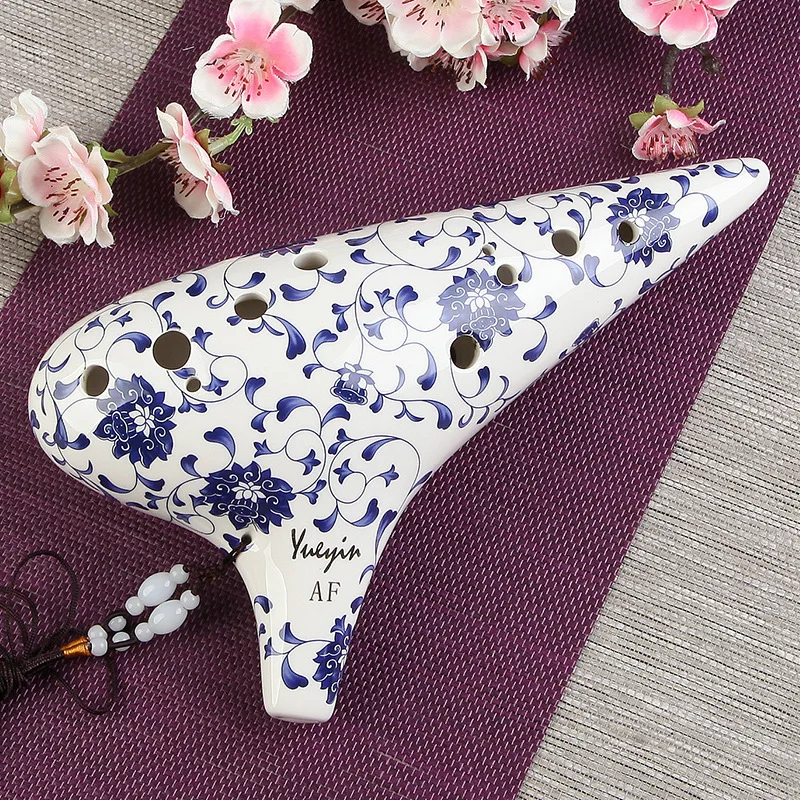 SevenAngel 12 отверстий Alto F Ocarina профессиональные сине белые фарфоровые Музыкальные