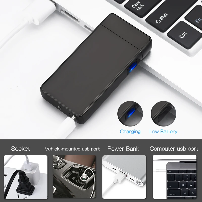 Металлический USB Перезаряжаемый электронный Прикуриватель ветрозащитный импульсный двойной дуги электрические зажигалки для сигарет плазменный беспламенный