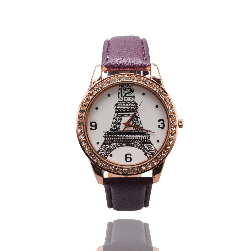 Модные женские туфли Часы повседневные красные Аналоговый Кожаный ремешок башня