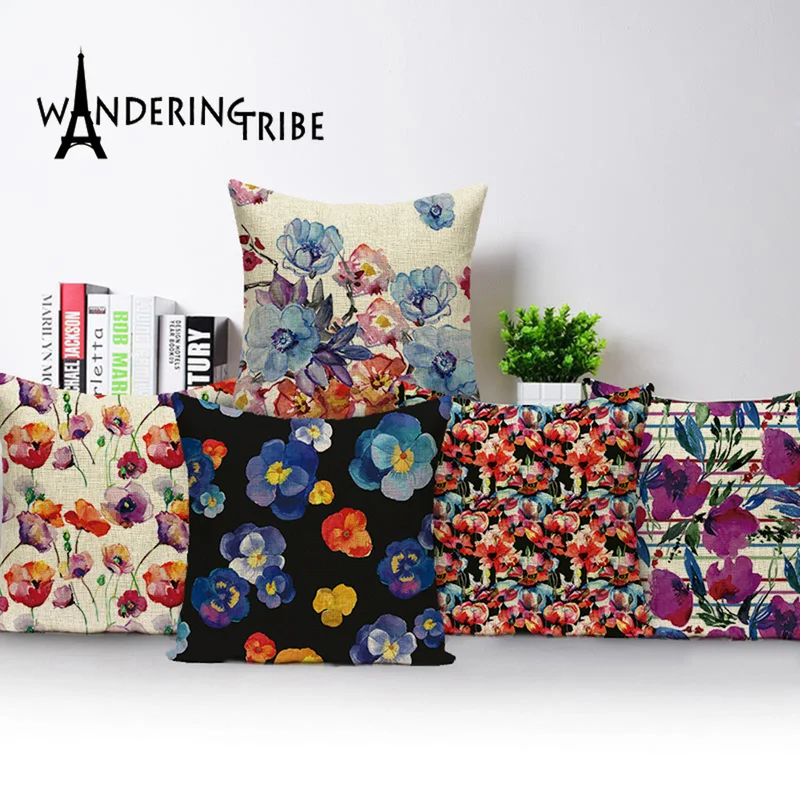 

Винтажные декоративные наволочки с цветами наволочка с цветочными узорами, 45*45, потертые шикарные весенние подушки, льняные наволочки на за...