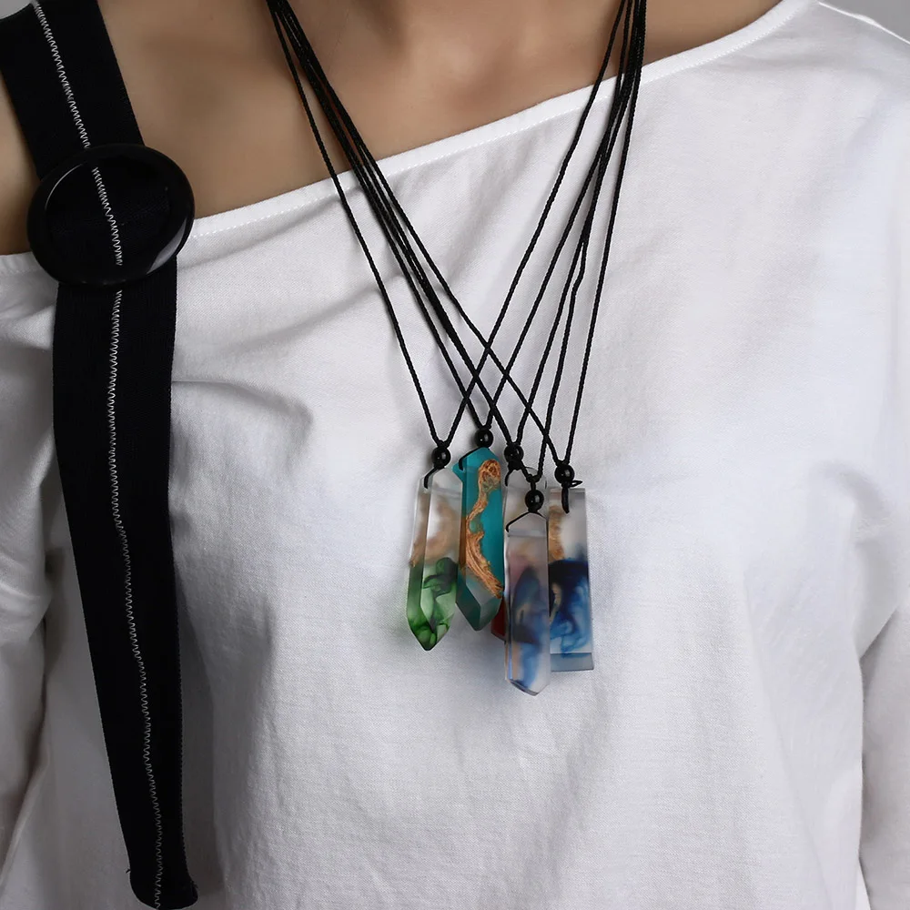 Произвольный цвет! LHandmade смолы и деревянная Подвеска Ожерелье для женщин мужчин