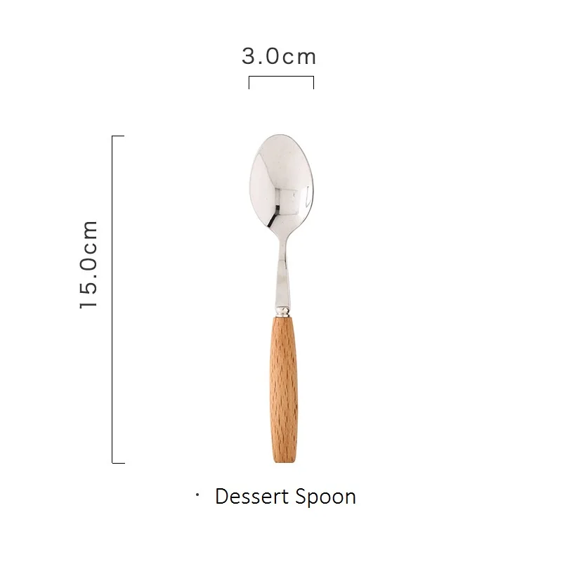 Dessert Spoon 1 шт. набор посуды столовые приборы с деревянной ручкой из нержавеющей стали набор столовых приборов столовая вилка нож ложка круглая овальная ложка десертный нож для масла ложка - Цвет: Dessert Spoon