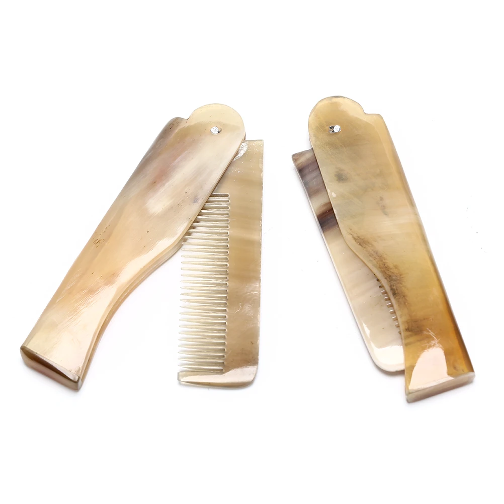 

1Pcs Women All Hair Types Beautifuil Ox Horn Mustache Folding Comb Beard Fine Tooth Pocket Comb