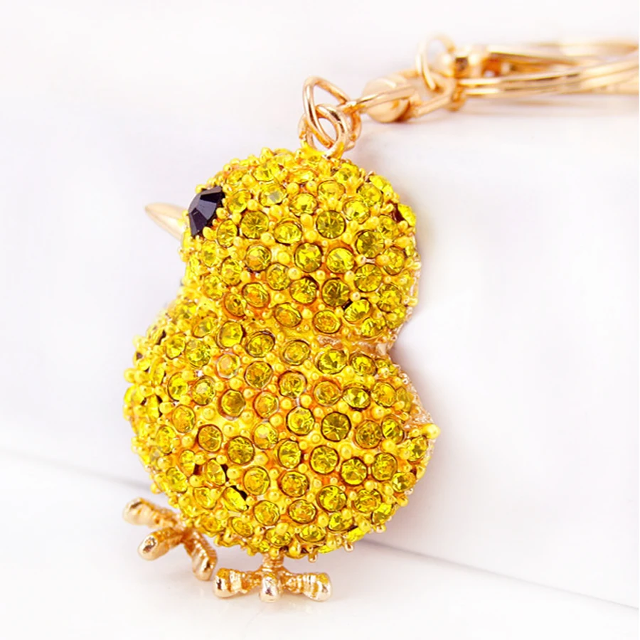 Fashion Crystal Yellow Chicks Keychain Women Gift Charm Metal Accessories Car Key Chain Ring Holder Bag Keyring Llavero R239 | Украшения и