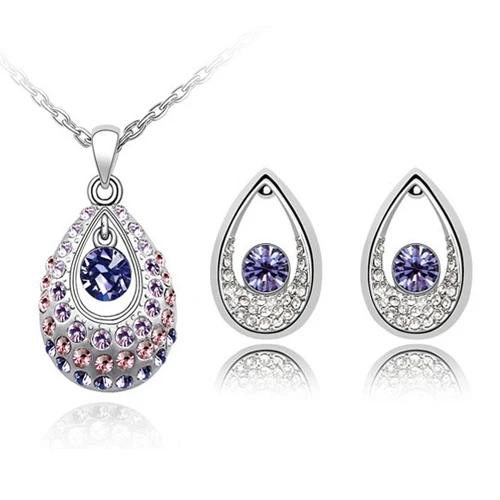 wholesale TOP GRADE Austrian CRYSTAL pendant fashion chain necklace earrings Jewelry Set free ship 14 colors available | Украшения и