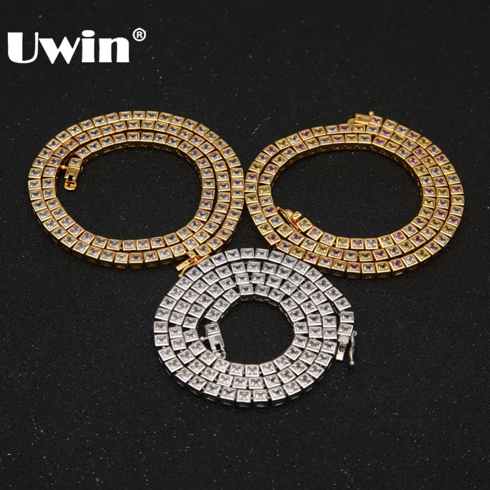 Украшения Uwin Bling сверкающие Квадратные Цветные CZ теннисные цепи ожерелья для