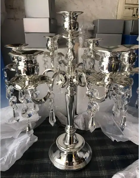 7-arm silver metal crystal candelabra crystal silver candle holder crystal centerpieces candelabros wedding decoration table centerpieces - Цвет: 7-arm silver