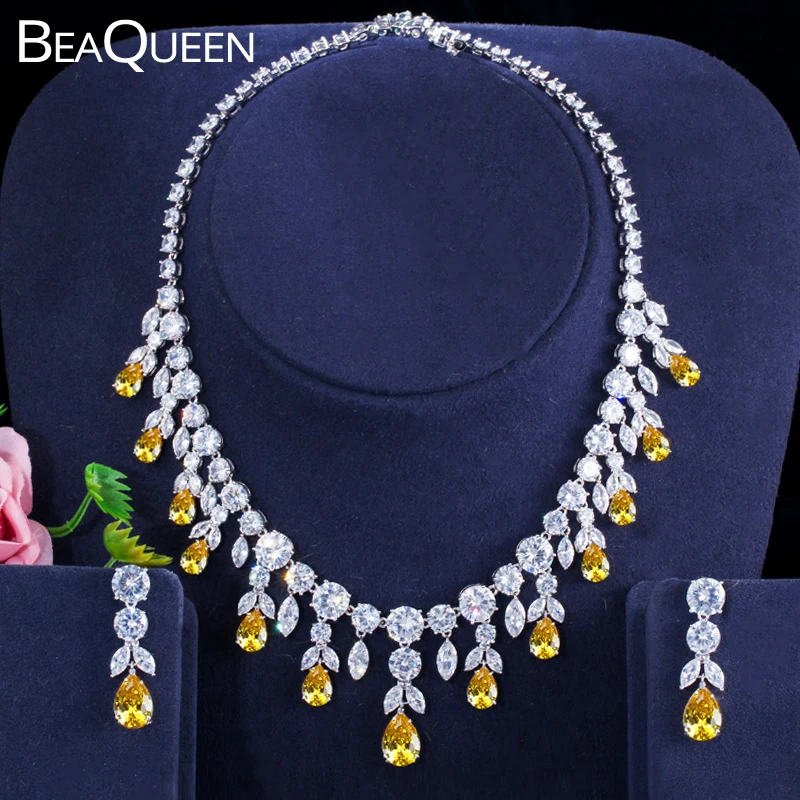 

BeaQueen Luxurious African Cubic Zirconia Beads Jewelry Set Nigerian Wedding Yellow Bridal Jewellery Sets For Women JS091