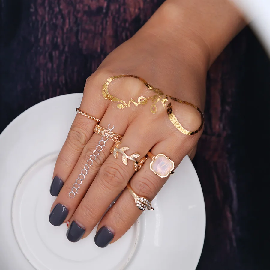 Boho Винтаж 5 шт./компл. золотой цвет миди комплекты колец мода кристалл лист