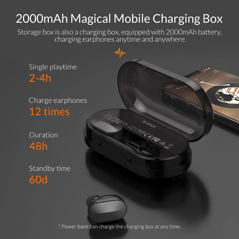 ORICO TWS наушники беспроводные Bluetooth 4 2 бас стерео звук Hifi спортивные вкладыши для