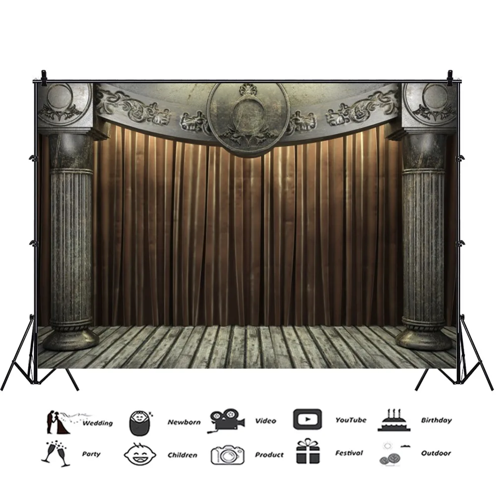 Laeacco Pillar Arch Curtain Planks Floor Stage Scene Baby Shower Photography Backdrops Photographic Backgrounds For Photo Studio |