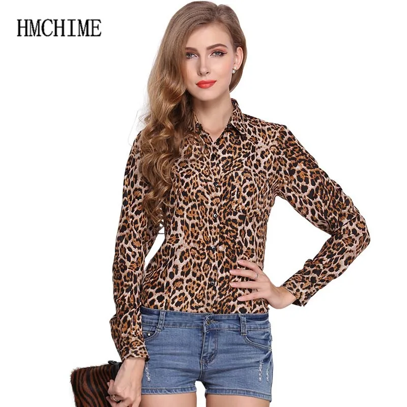 Модные пикантные Универсальные женские шифон Blusa леопардовым принтом Топы