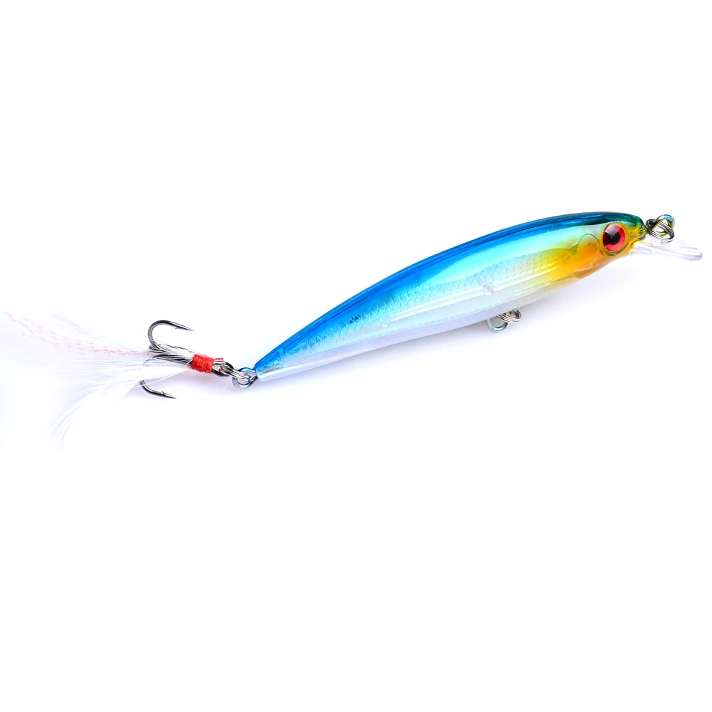 

1pcs 2019 fishing lure 8g 9cm Plastic Minnow Hard bait Wobbler Artificial Isca Tackle with 6#feather Treble hook