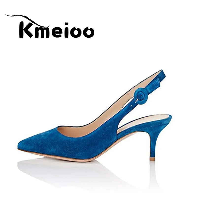 Blue-Velvet Kmeioo/пикантные женские туфли-лодочки с леопардовым принтом на тонком каблуке, женская обувь для вечеринок, Брендовые женские туфли-лодочки с острым носком и ремешком на щиколотке, большие размеры - Цвет: Blue-Velvet