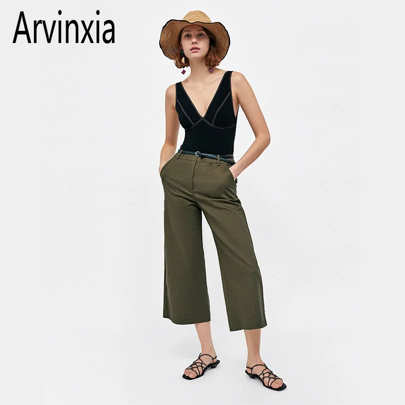 Arvinxia ZA Новые поступления однотонные свободные женские широкие брюки