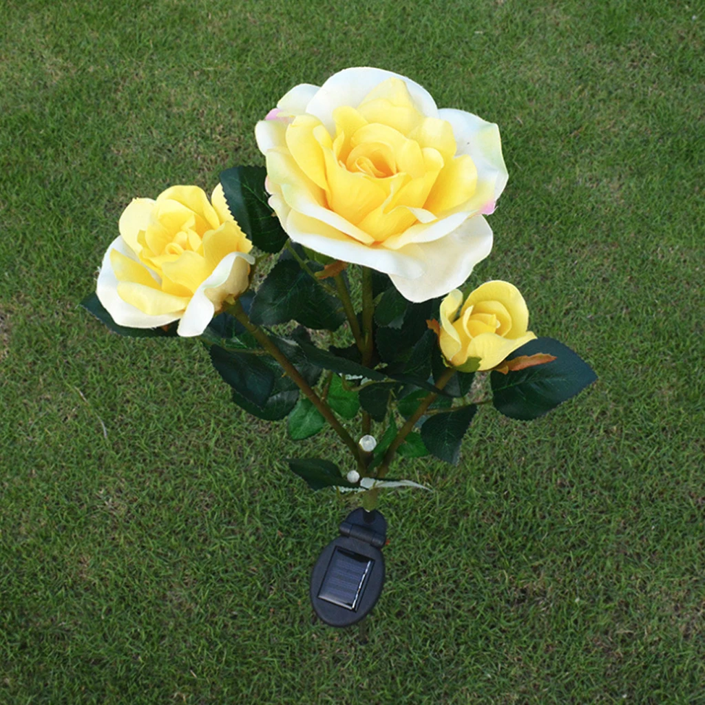 

LED Solar Stake Light Outdoor Solar Garden Stake Lawn Lighting 3 Head White Rose flower Decoration Multi-color Garden Backyard