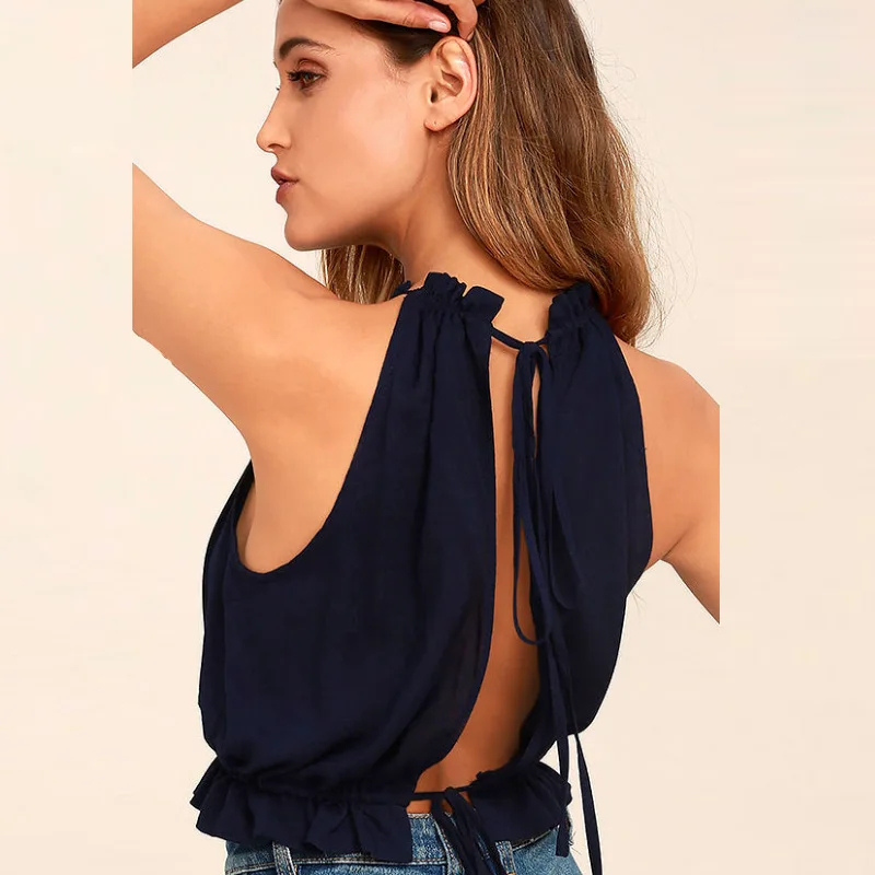 Мода Cami футболка Женские топы с открытыми плечами Холтер рукавов короткая со