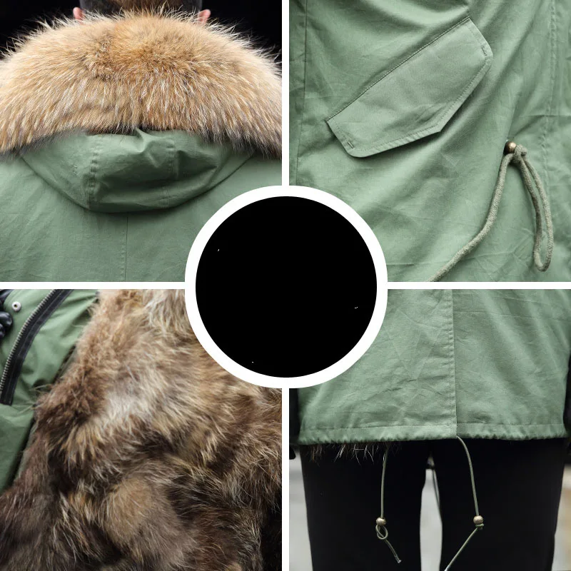 

Removable raccoon fur liner warm winter jackets men large raccoon fur collar hooded parkas lovers natural fur lined coats