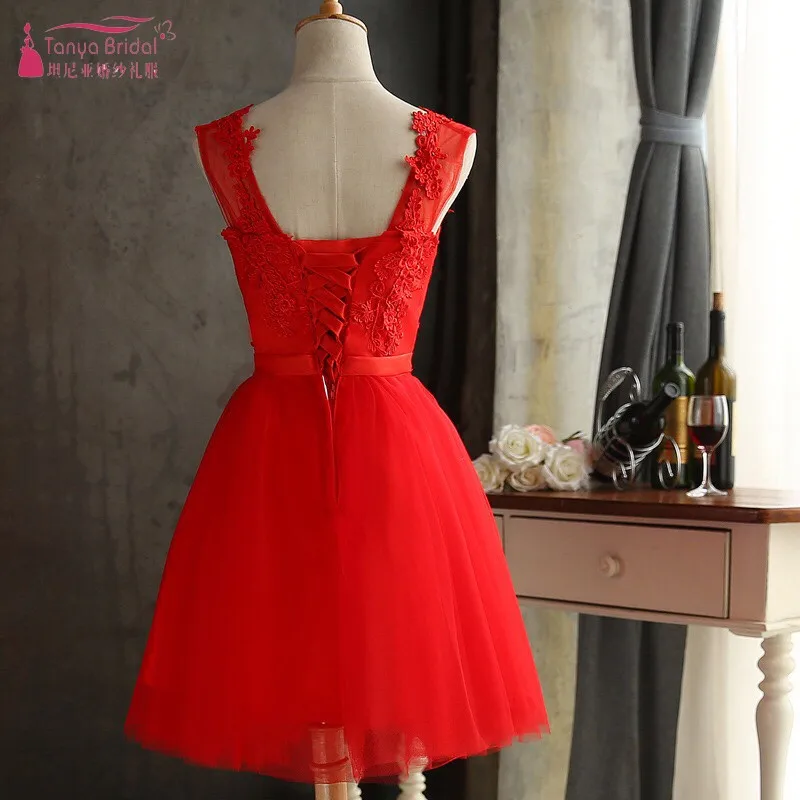 Vestidos de graduacion платье для 8-го класса красное короткое Кружевное с аппликацией