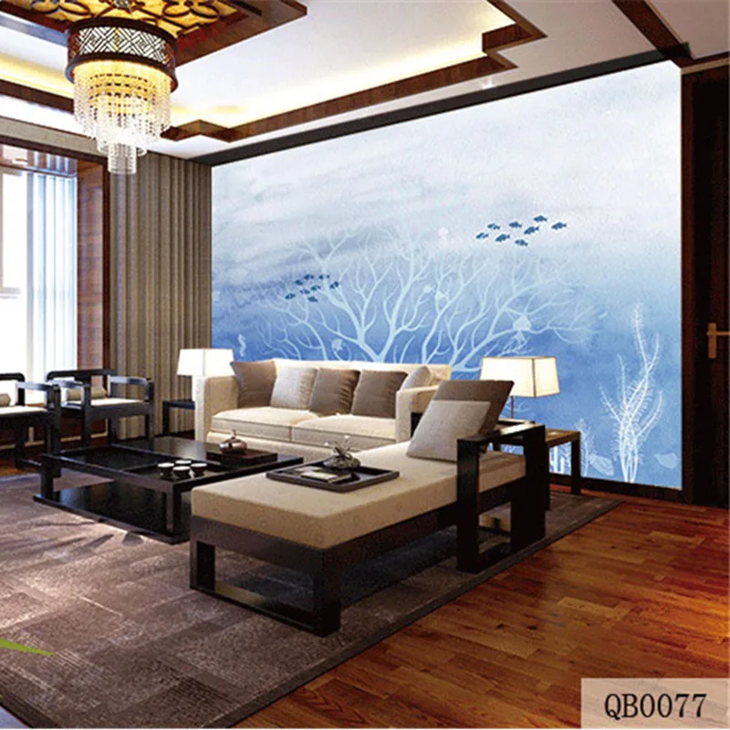 Custom DIY Fabric &amp Textile Wallcoverings For Walls Cloth Murals Velvet cotton and linen Living Room Fish Underwater World |
