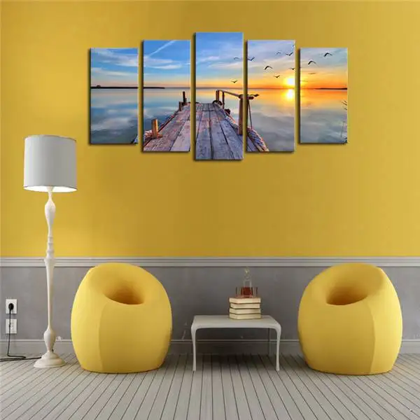 Дешевые-настенные рамки 5 панелей закат пейзаж картина печать современный холст