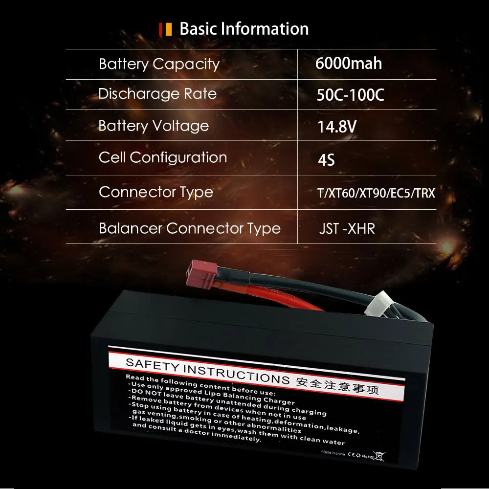 2 шт. HRB RC Lipo батарея 4S 14,8 в 6000 мАч 50C Burst 100C Hrad чехол Deans Разъем для RC багги Truggy гусеничный Монстр Лодка Грузовик