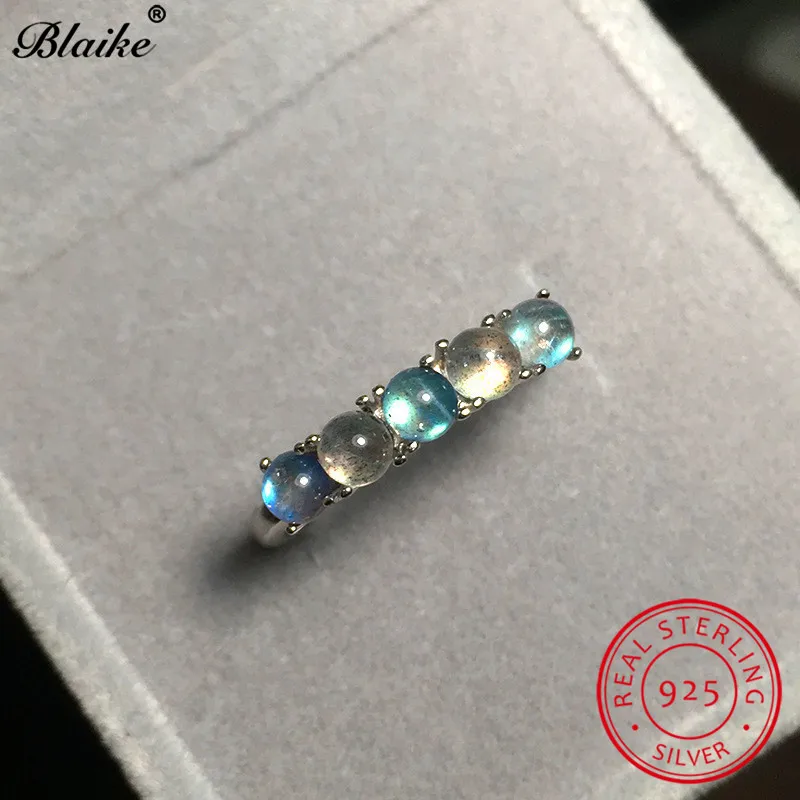 Blaike, 925 пробы серебро, лабрадорит, камень, кольца для женщин, открытое свадебное прозрачное кольцо с лунным камнем, кольцо с голубой радугой, хорошее ювелирное изделие