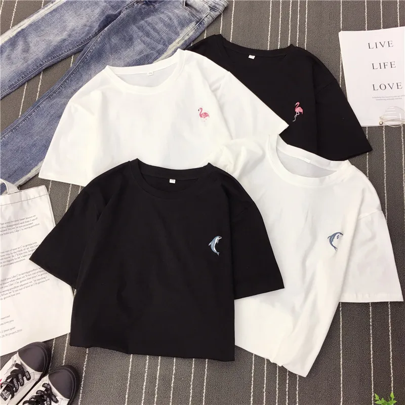 Большие размеры S-XXL Harajuku летняя футболка женская с рисунком животных фламинго