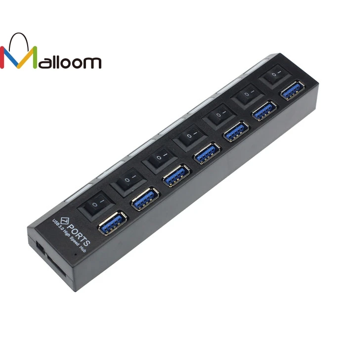 Malloom, Новое поступление, 7 портов, USB 3,0, концентратор, высокая скорость, с адаптером питания для ПК, ноутбука, ноутбука, бесплатный штепсельный адаптер# QD10LR12