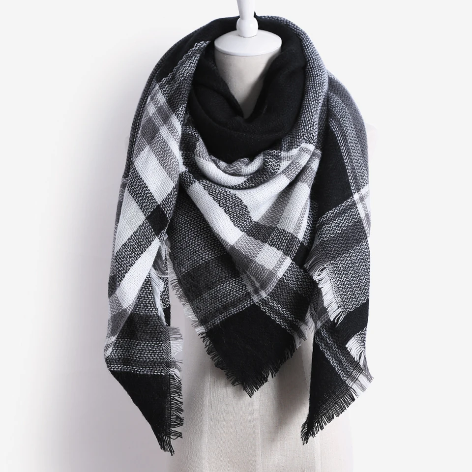 Женский шарф теплый акриловый решетчатый большая накидка зимний шаль Прямая
