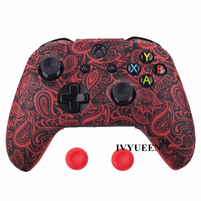 IVYUEEN чехол с водной передачей и принтом для XBox One X S контроллер силиконовый защитный камуфляжный чехол с ручкой для большого пальца - Цвет: Red Leaf