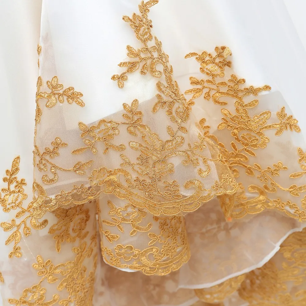 Благородный WEISS золото Аппликация вечернее платье без бретелек высокие низкие