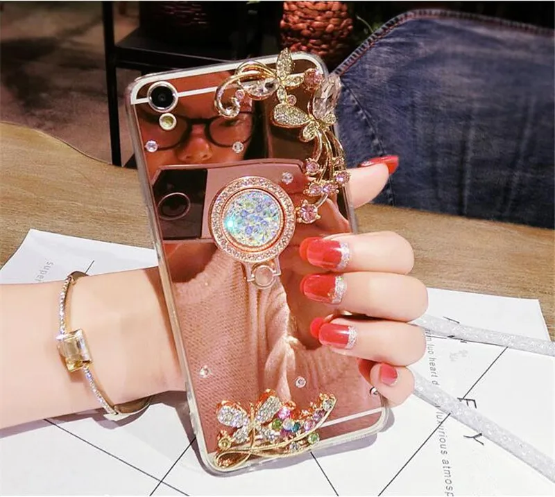 Case Diamond Rhinestone Mirror Phone Cover For Huawei Honor 8 9 10 20 Lite V10 V20 7X 8X 9X Nova2 3 4 Ring Stand Finger Holder |