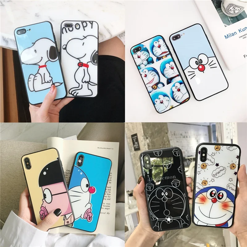 Чехол из закаленного стекла для iPhone 6/7/8 Plus jingle cat чехол телефона X/XR/Xs Max Doraemon