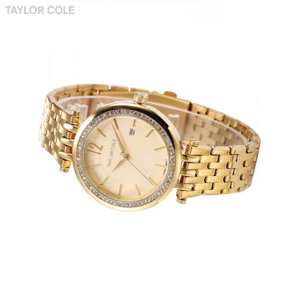 Золото тейлор коул марка дате весь стальной ленты горный хрусталь чехол Relogio