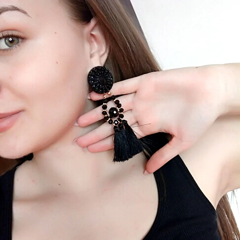 6 цветов богемные индийские длинные висячие серьги с бахромой серьги-подвески