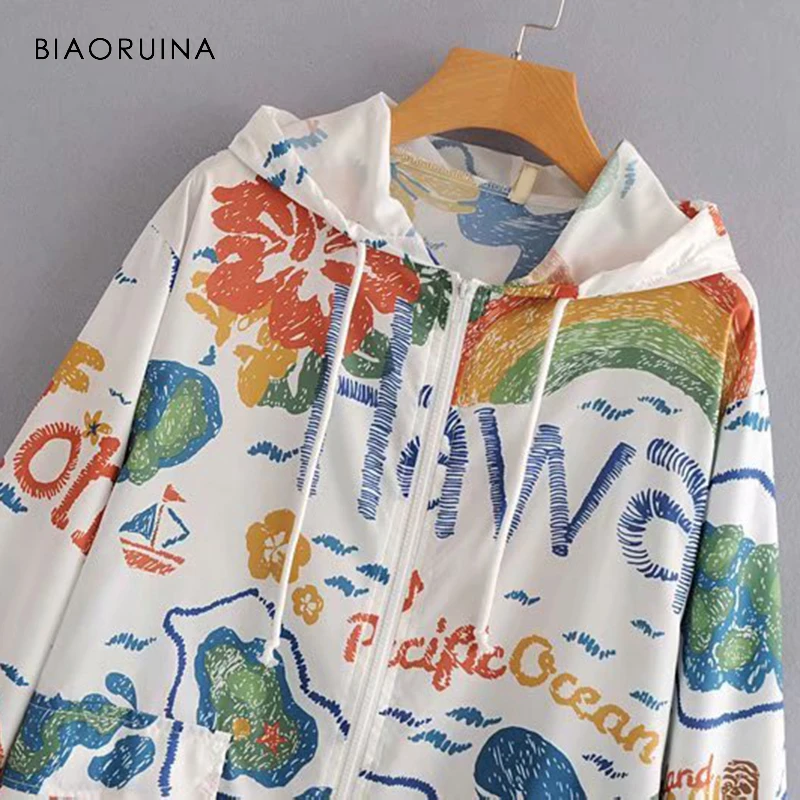 BIAORUINA, корейский стиль, Женский цветной тонкий Тренч с капюшоном, женское свободное летнее солнцезащитное длинное пальто, верхняя одежда