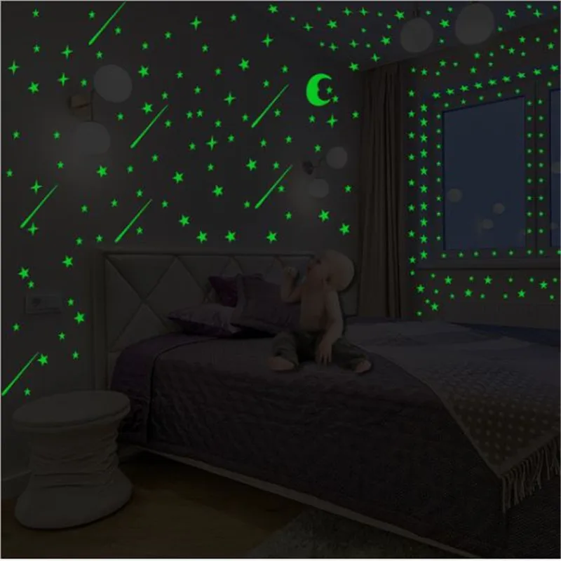 3 шт./лот зеленая/синяя светящаяся в темноте наклейка флуоресцентная луна звезды