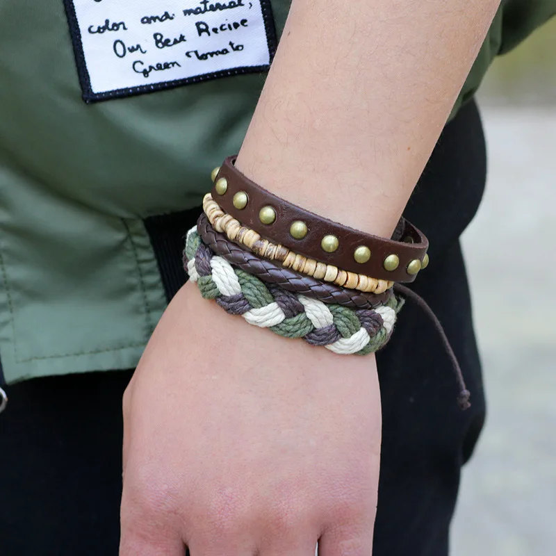 Оригинальный дизайн браслет многослойный Композитный кожаный плетеный с