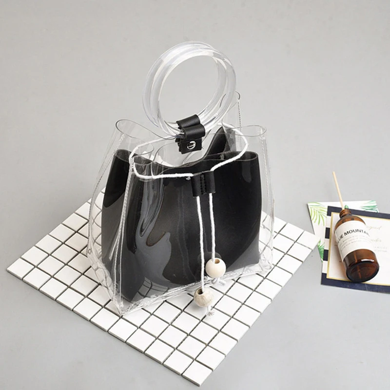 

RanHuang New 2019 Women Fashion Transparent Bag Drawstring PVC Handbags Summer Girls Small Shoulder Bags bolsa feminina A1571