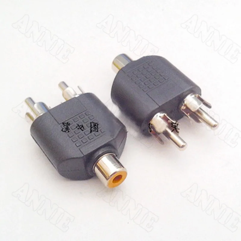 100 шт./лот один два Женский Мужской Аудио конвертер RCA в двойной лотос никелевый