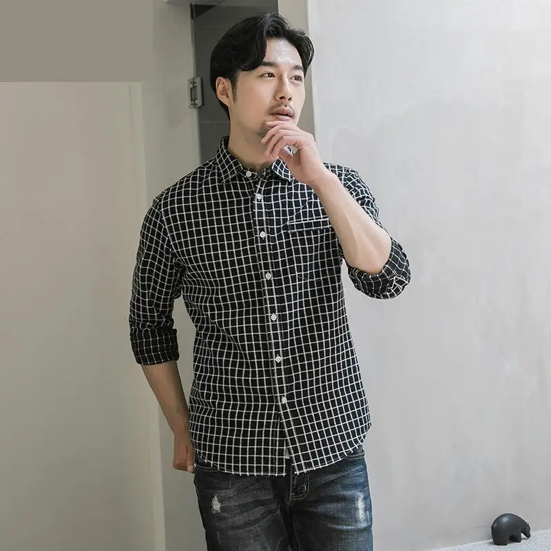 

new arrival fashion Long Sleeves Casual Young Casual Shirts Plaid Single Breasted Men autumn plus size M LXL 2XL 3XL 4XL 5XL 6XL