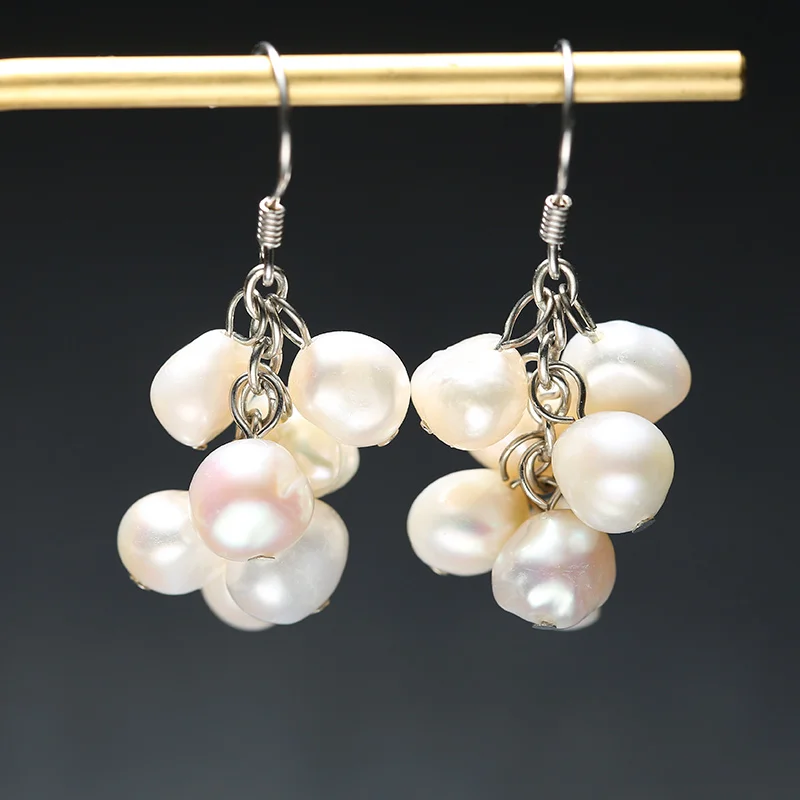 Серьги DAIMI с натуральным жемчугом висячие серьги виноградом из серебра 925 пробы