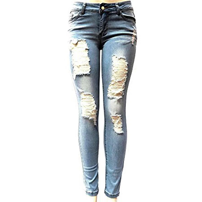 

2020 Newest Hot Womens Stretch Skinny Ripped Hole Washed Denim Jeans Female Slim Jeggings High Waist Pencil Pants Trousers